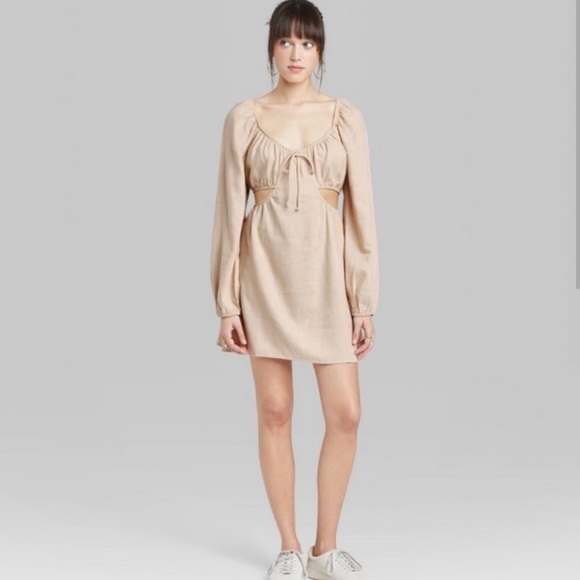 Light Taupe Linen Cut Out Sexy Cocktail Dress NWT - Picture 10 of 16